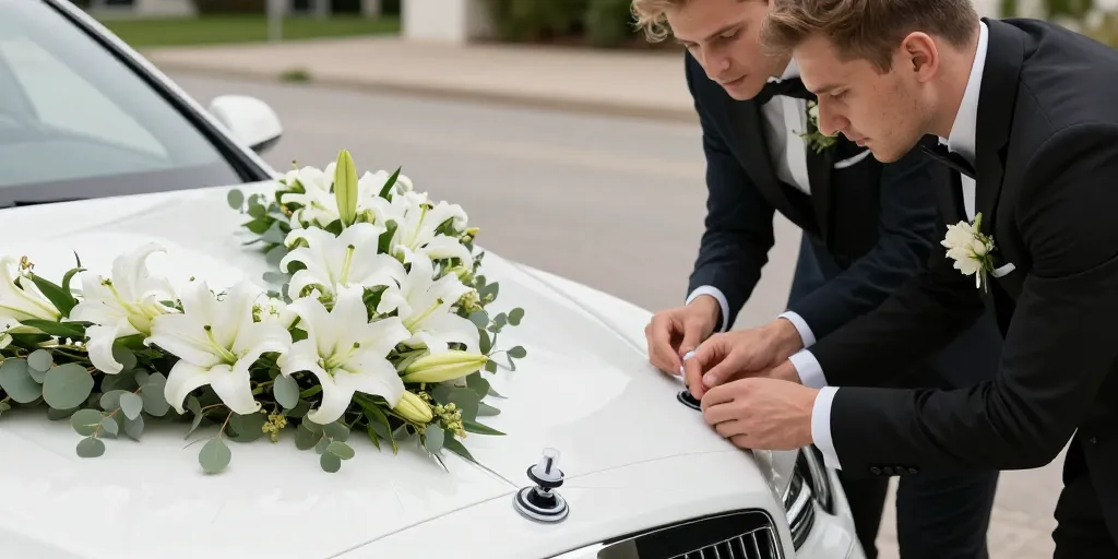 composition florale mariage voiture